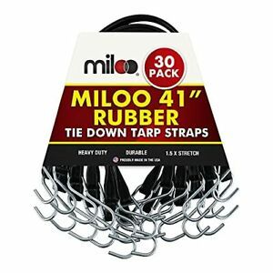 30 Pack Rubber Tarp Straps Made in USA 41&#034; Long EPDM with Crimped Hooks- Bungee