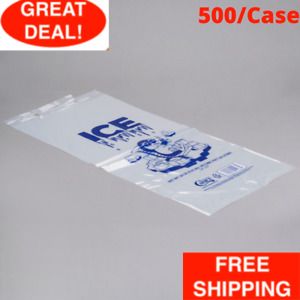 Plastic Printed Ice Bags Store Machine Commercial Barcode 500 Case 20 lb. Clear