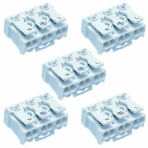 5 x 3 Way Push Wire Cable Connector Neutral Ground Live Terminal Block