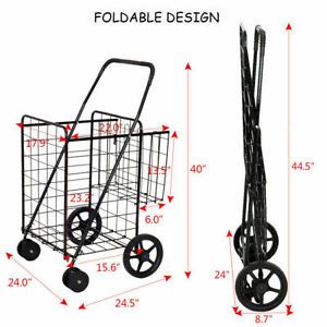 Utility Shopping Cart Foldable Jumbo Basket Grocery Laundry w/ Wheels