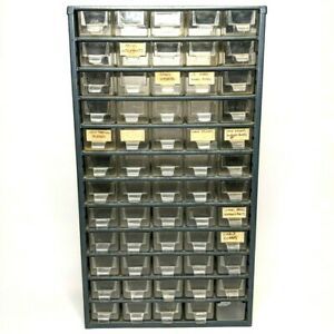 Metal Powr-Kraft 60 Drawer Storage CABINET Organizer Bin Gray Wall Vtg