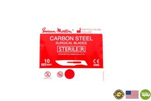 Swann Morton No.10 STERILE Curved Carbon Steel Scalpel Blades - Box of 100 - Bra