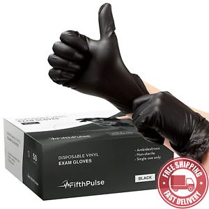 Fifthpulse  Disposable  Vinyl  Exam  Gloves  -  Black  -  Box  of  50  -  S