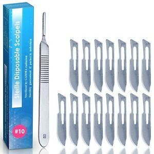 Pack of 15 Surgical Blades 10 and Stainless Steel Scalpel Handle, Size 10 Sca...