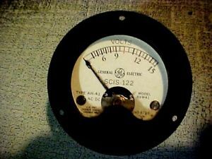 PANEL METER GE VOLTS 0-15 VOLTS TYPE AW-41 AC-DC 1940S MODEL 8XW41
