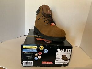 Brahma Men&#039;s 13 Brown Leather Waterproof Steel Toe Oil Slip Resistant Boots NIB