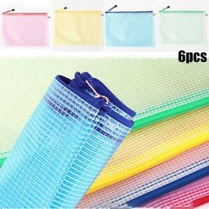 6x A4 Mesh Plastic Document Wallets Pouch Case Bags Plastic Pockets Bags