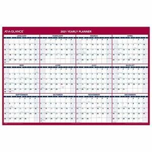 2021 Erasable Calendar Dry Erase Wall Planner by AT-A-GLANCE 48&#034; x 32&#034; Jumbo ...