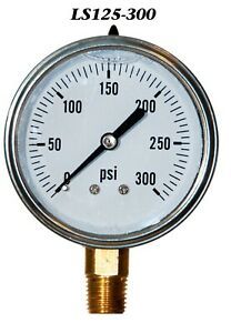 New Hydraulic Liquid Filled Pressure Gauge 0-300 PSI 2.5&#034; Face 1/4&#034; LM