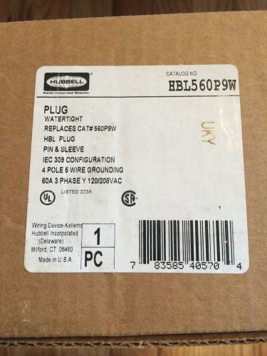 New in box hubbell hbl560p9w pin &amp; sleeve 560p9w connector plug iec60309 for sale
