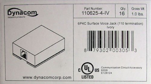 Case of 16 dynacom 110625-4-iv 6p4c surface voice jack 110 termination ivory new for sale