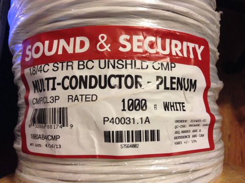 Sound security wire plenum 1000&#039; 18/4c str cmp/cl3p cable spool ademco alarm for sale