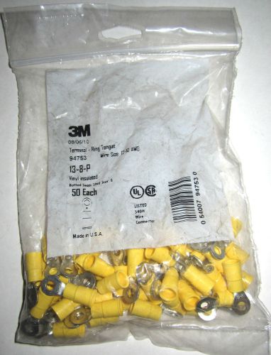 New 3m 94753 vinyl insulated ring terminal 12-10 awg 50 pack yellow stud size #8 for sale