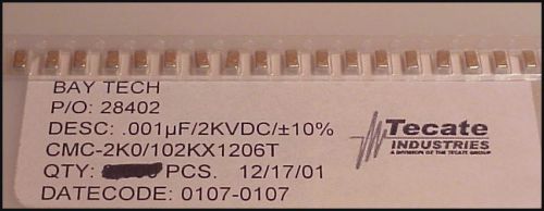 50 pcs - 1000pF @ 2000 Volts RF Ceramic Chip Capacitor Tecate CMC-2K0/102KX1206T