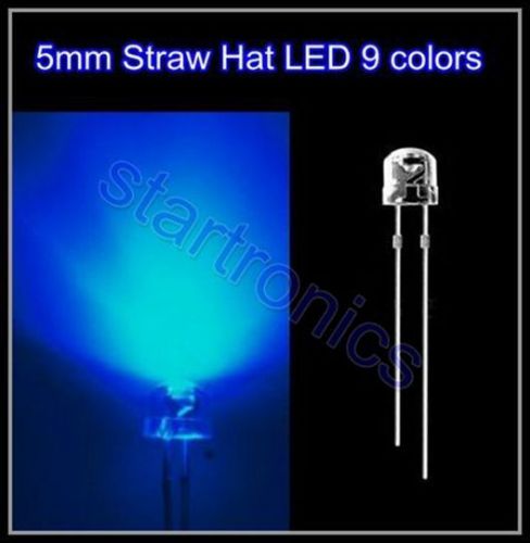 Blue 5MM Straw Hat LED, Ultra Bright 5MM Blue LED Diode 100PCS Free shipping