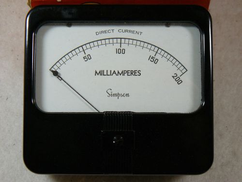 Vintage NOS Simpson DC Milliamperes Milli Amps Panel Meter 0-200 Ma