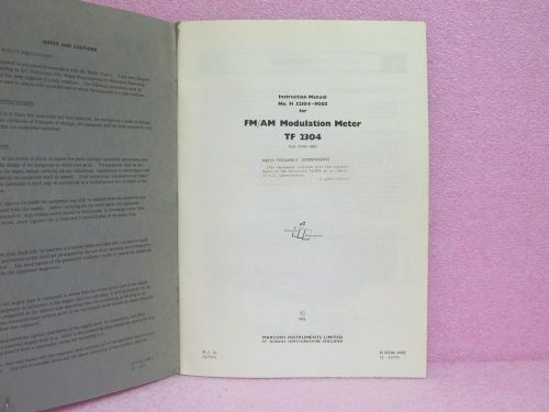 Marconi manual tf 2304 fm/am modulation meter instruction man. w/schem. (10/78) for sale