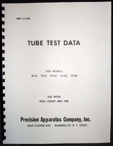 Precision tube test data for 10-12 10-15 10-20 10-22 10-54 tube testers for sale