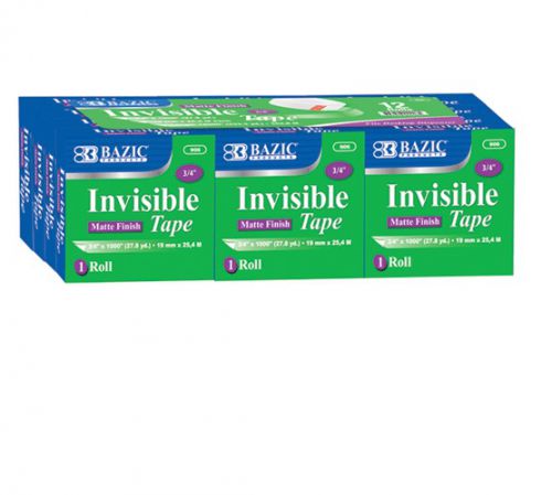 BAZIC 3/4&#034; X 1000&#034; Invisible Tape Refill (12/Pack), Case of 12