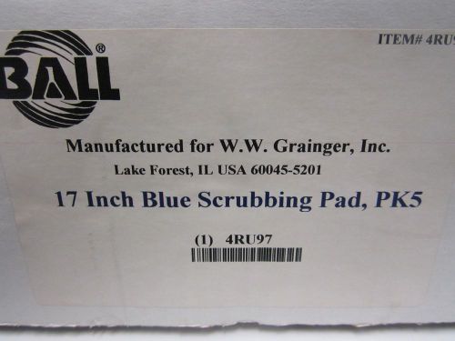 Floor Machine Scrubbing Pad, 17 In, 3 1/4&#034; Hole, Blue, 5 Pack New