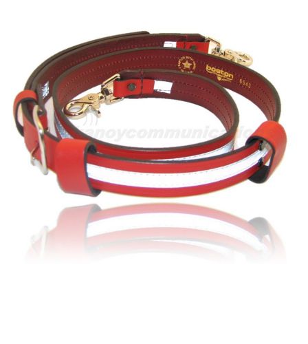 Boston leather 6543rxl fireman&#039;s radio strap  ** red leather ** reflective strip for sale