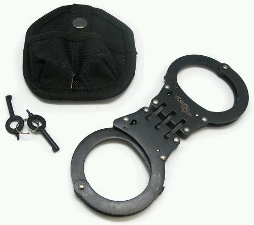 2 Professional Double Lock Steel Hinged Police Handcuffs w/ Keys and case