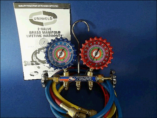 red gauges for sale, A/c manifold gauges uniweld with brass body for refrigerants  r410a, r22, r404a