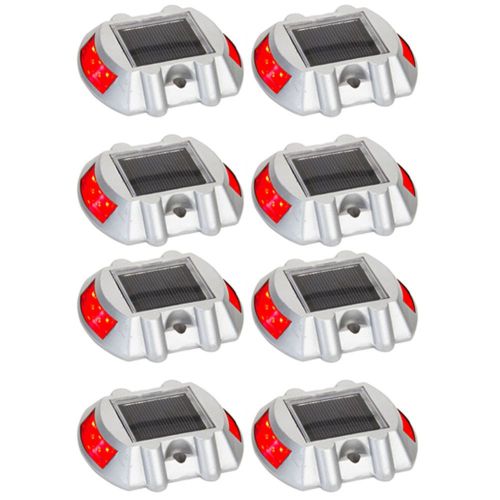 8 Pack Red Solar Power LED Road Stud Driveway Pathway Stair Deck Dock Lights