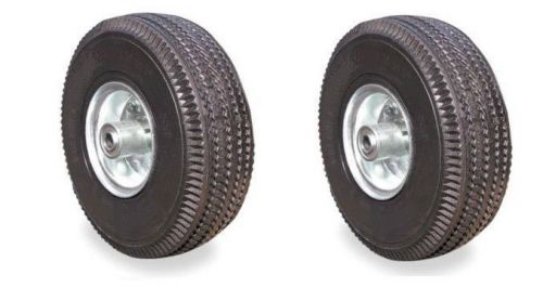 Set of Two 10&#034; x 3-1/2&#034; Offset Hub / Air Filled Tire Tire with 3/4&#034; ID 300# Cap