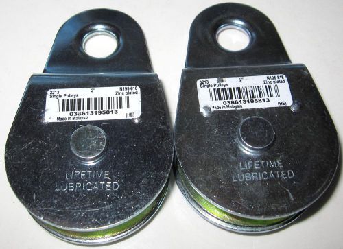 (2) Stanley/National 2&#034; Zinc Plated Single Pulleys (Each: 480 lb. Capacity)