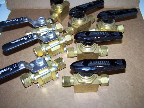 Whitey &amp; Swagelok brass valve lot, 8 pcs, new old stock