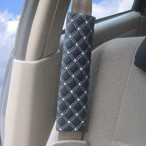 2x White Car Safety Seat Belt Strap Soft Faux Leath Shoulder Cushion Pad Cover