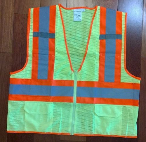Hi Visibility ANSI Class 2 Yellow &amp; Orange Safety Vest - XL - 2 front pockets