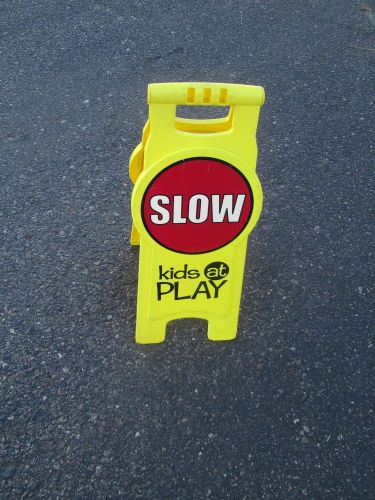Safety Sign SLOW Kids At Play 26&#034; High Toys &#039;R Us Yellow Red Child Stand Alone