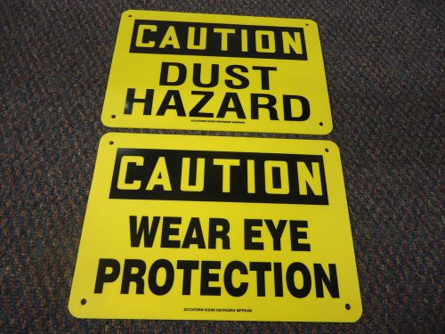 &#034;caution wear eye protection / caution dust hazard&#034; hard plastic hanging signs for sale