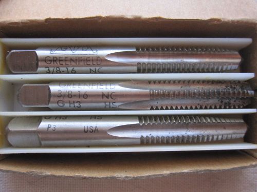 Greenfield hand tap set ~ 3/8 - 16  nc h3 ~ 3 taps ~ 2 taper tip ~ 1 bottom for sale