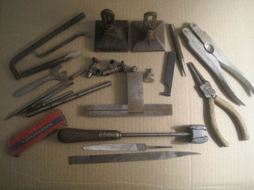 Machinist lot, square, set up tools, lutz hammer, files, punch for sale
