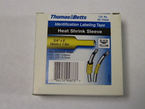 Thomas &amp; betts ez-yhs34 yellow heat shrink sleeve labeling tape 3/4&#034; ! new ! for sale