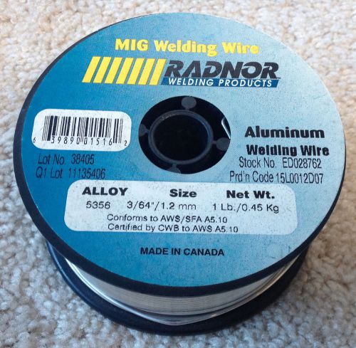 Radnor er5356 alum alloy mig welding wire 3/64&#034; / 1.2 mm 1 lb new roll for sale