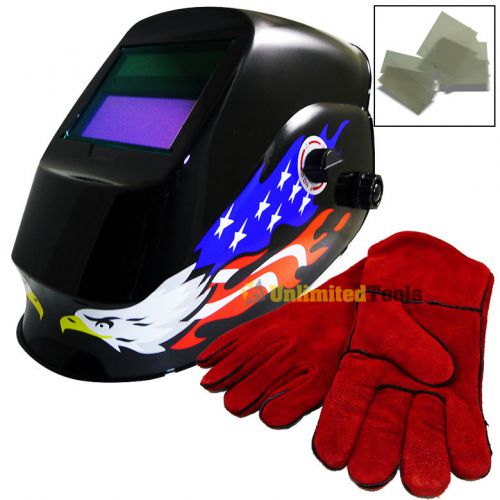 14&#034; HD Durable Welding Gloves &amp; Eagle Auto Dark Welding Helmet Safety Protection