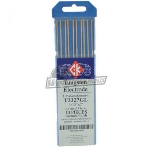 CK T3327GL 1.5% Lanthanated Tungsten Electrode 3/32&#034; X 7&#034; Pkg = 10