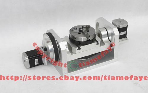 Cnc router rotary table 4th 1:8 + 5th 1:6 axis with 3 jaw 100mm hand-tight chuck for sale
