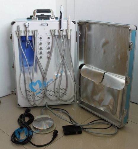 Portable dental unit w compressor, syringe, scaler &amp; light cure 6 holders for sale