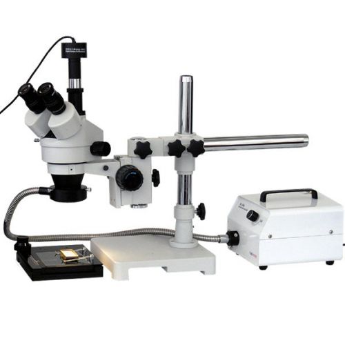 3.5x-90x trinocular boom microscope w/ light, gliding table &amp; camera for sale