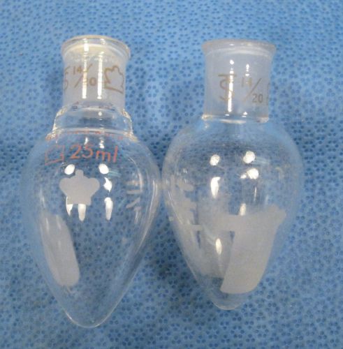 Kontes  25 ml  pear  shaped  flasks  both  14/20   x2        v for sale