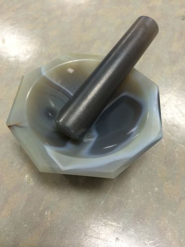 Octagonal Agate Grinding Mortar and Pestle, OD=67mm, ID=55mm, Depth=15mm