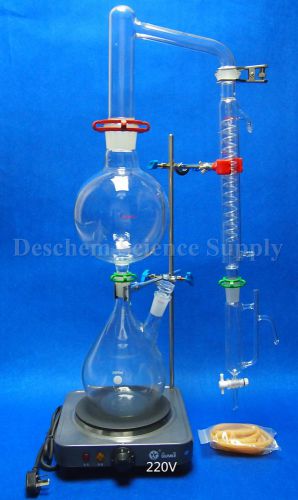 Essential oil steam distillation kit,lab apparatus,w/hot stove,graham condenser for sale
