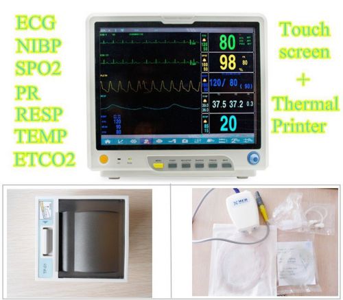 Touch screen portable  icu patient monitor, multi-parameter+ etco2, free printer for sale