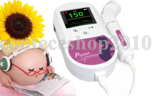 LCD Prenatal Baby Heart monitor, 2M probe,pink color,free gel, earphone