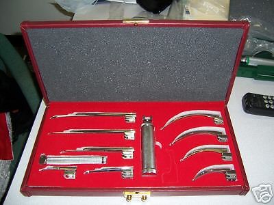 Laryngoscope mac + miller set of 9 blades and 2 handle emt anesthesia intubation for sale